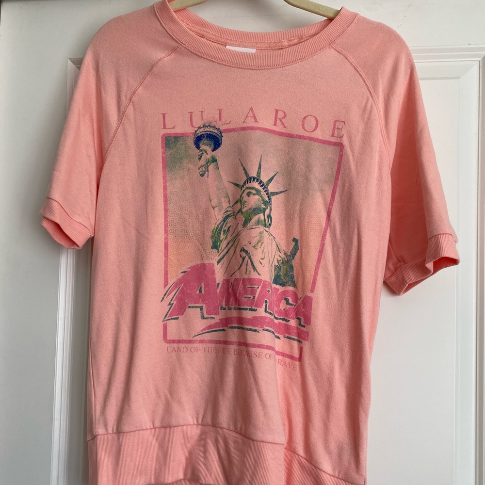 Lularoe Xs Ballet Pink Pastel Statue Of Liberty America Jane Sweatshirt